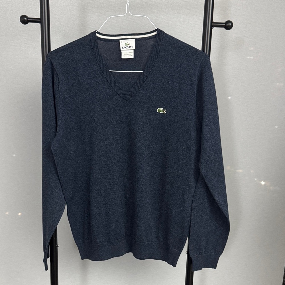 Lacoste Size 4 Men's Dark Blue V-Neck Sweater NWOT